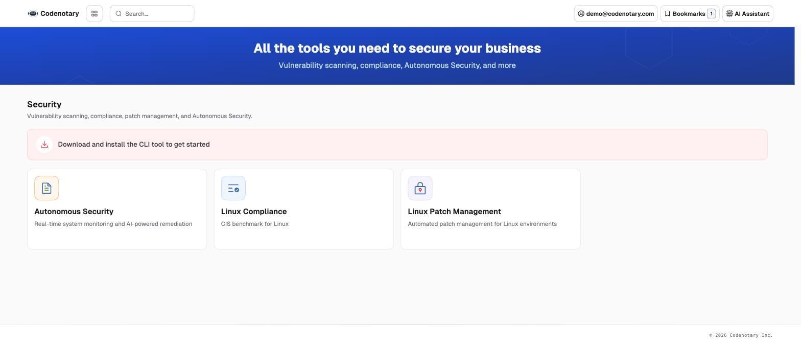 Autonomous Security dashboard after installation